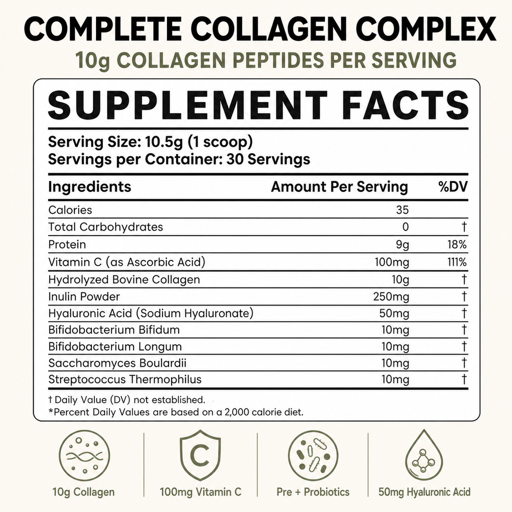 Collagen Peptides Powder, 10g Per Serving, Hyaluronic Acid, Vitamin C, Prebiotics & Probiotic Ingredients, 30 Servings, Skin, Hair, Nails & Joint Support