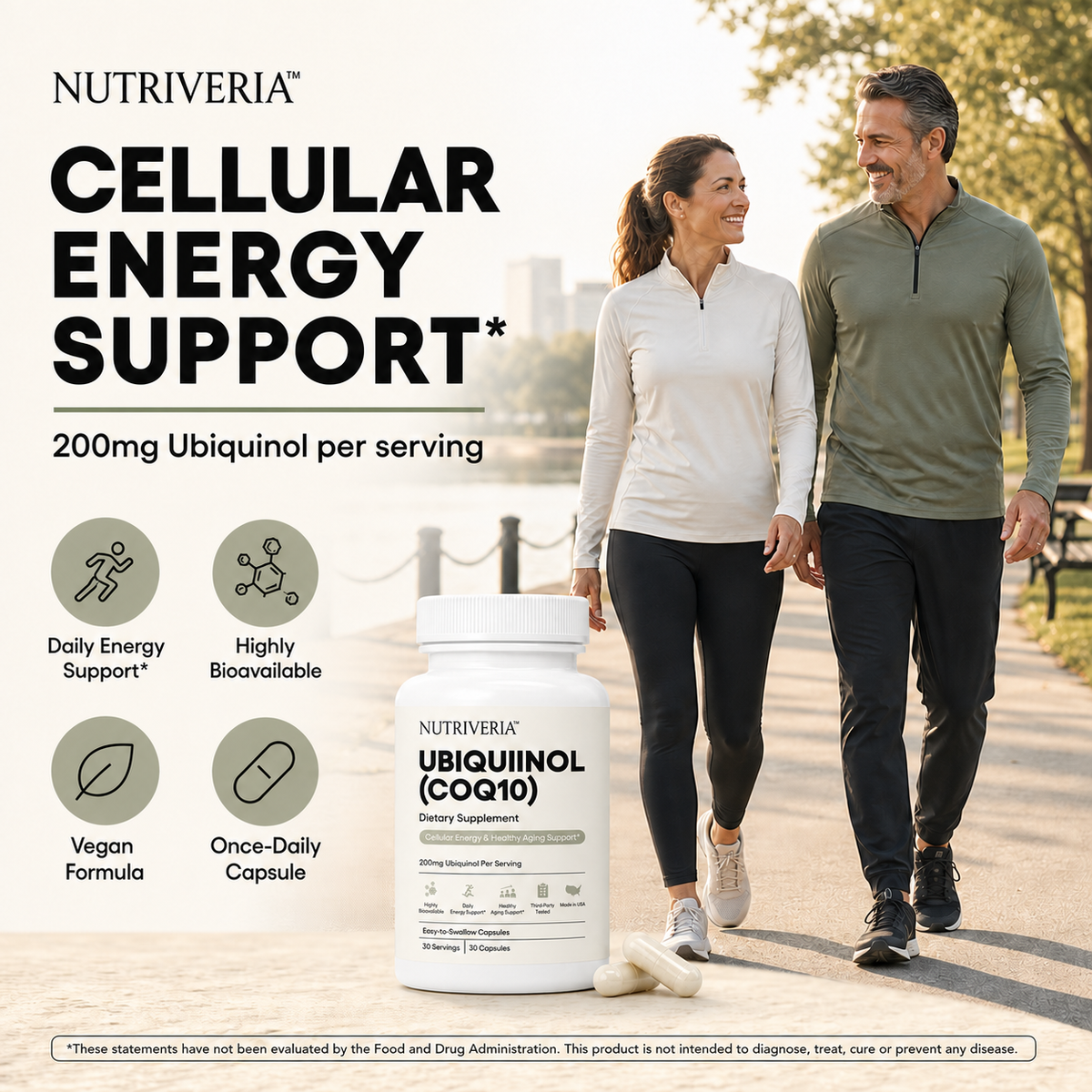 Nutriveria Vegan Ubiquinol CoQ10 200mg – 30 Capsules, 30 Servings, Highly Bioavailable Coenzyme Q10 Dietary Supplement