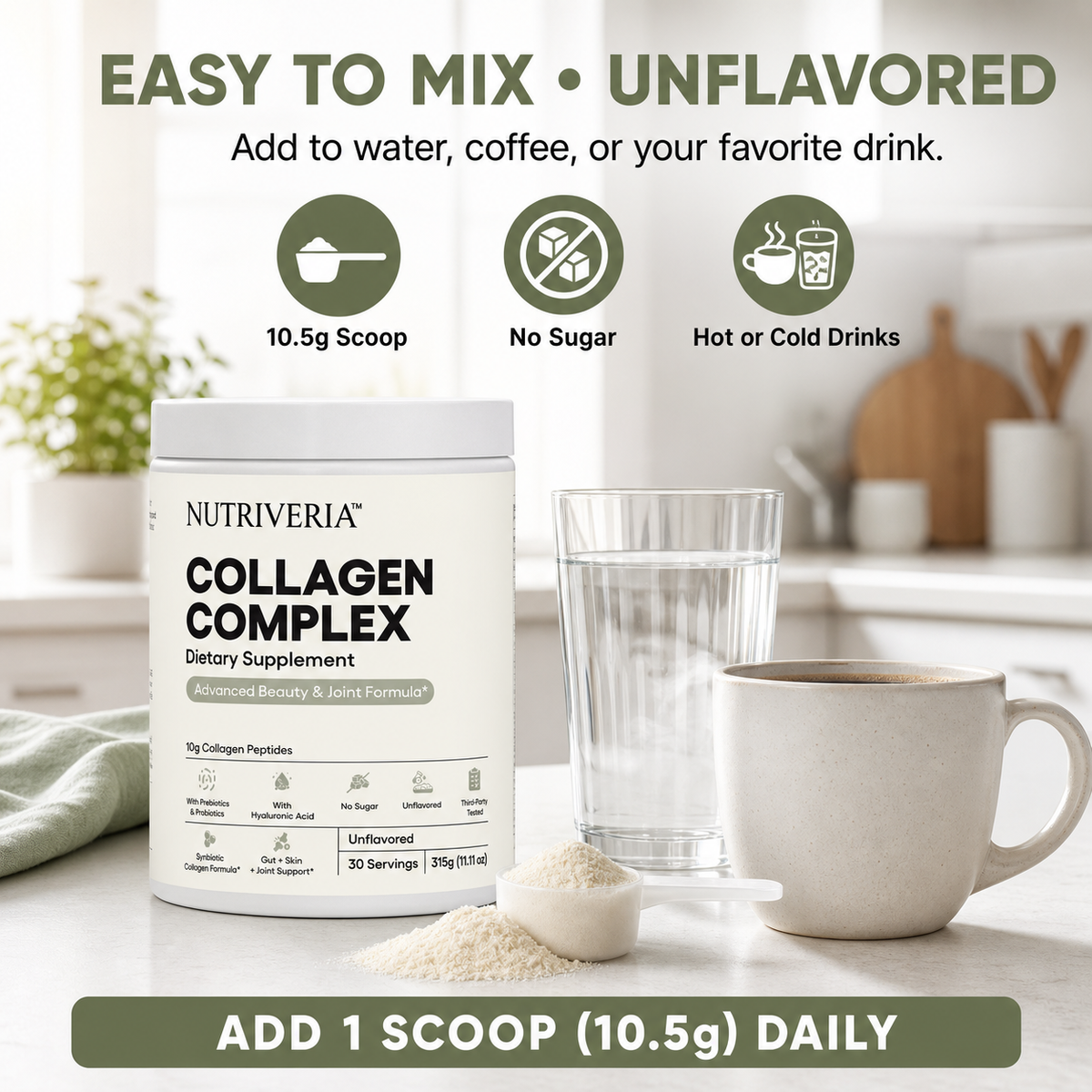 Collagen Peptides Powder, 10g Per Serving, Hyaluronic Acid, Vitamin C, Prebiotics & Probiotic Ingredients, 30 Servings, Skin, Hair, Nails & Joint Support