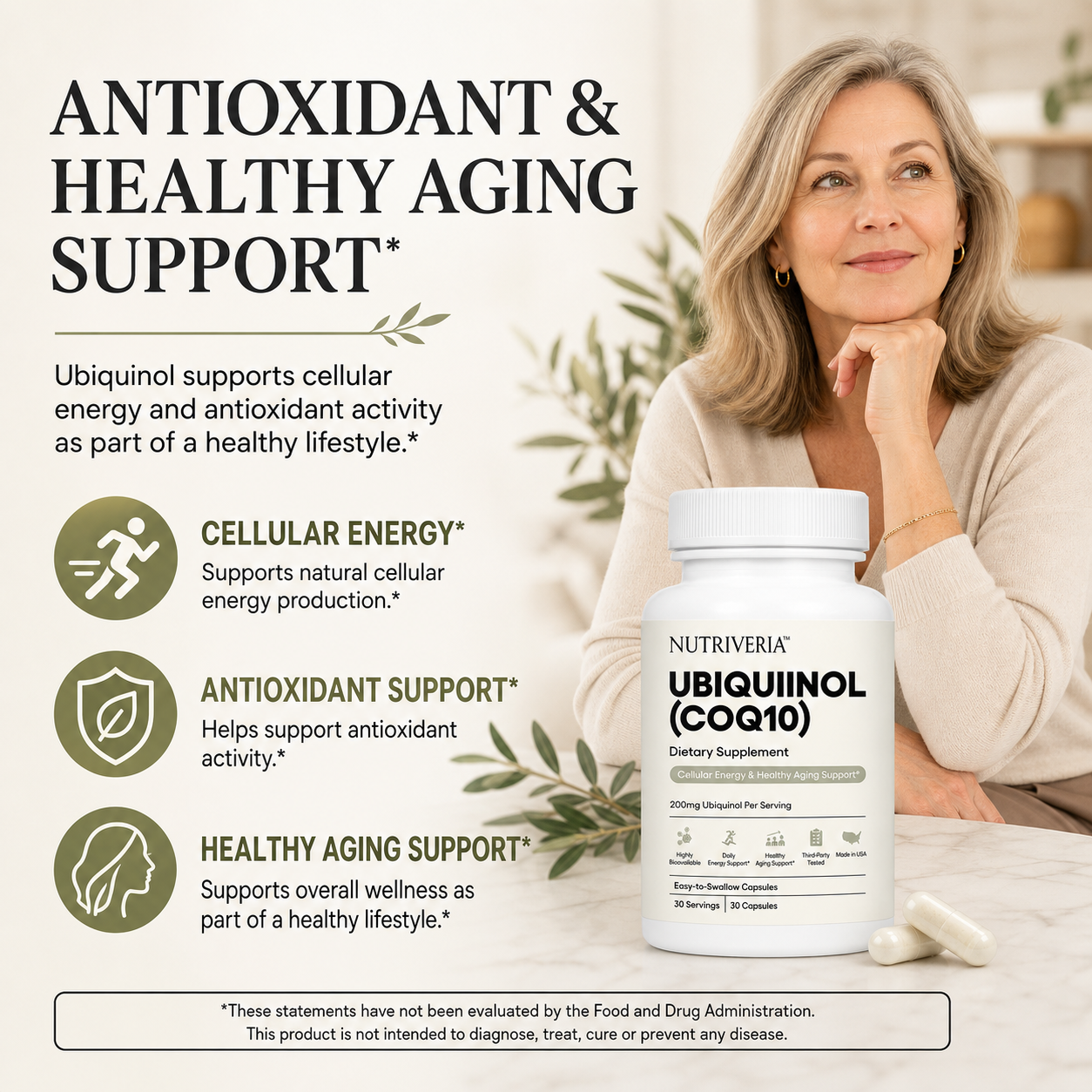 Nutriveria Vegan Ubiquinol CoQ10 200mg – 30 Capsules, 30 Servings, Highly Bioavailable Coenzyme Q10 Dietary Supplement