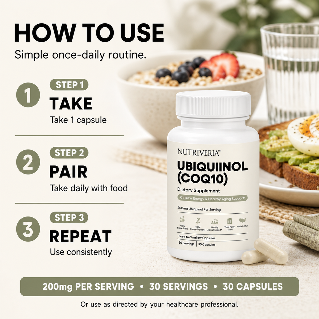 Nutriveria Vegan Ubiquinol CoQ10 200mg – 30 Capsules, 30 Servings, Highly Bioavailable Coenzyme Q10 Dietary Supplement