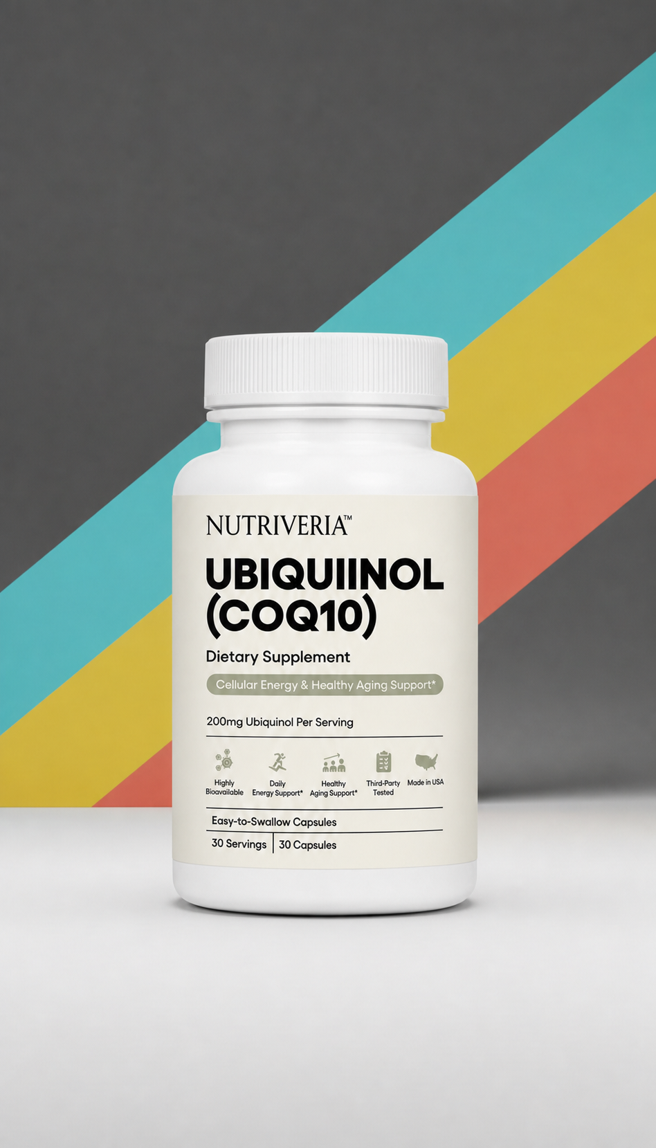 Nutriveria Vegan Ubiquinol CoQ10 200mg – 30 Capsules, 30 Servings, Highly Bioavailable Coenzyme Q10 Dietary Supplement